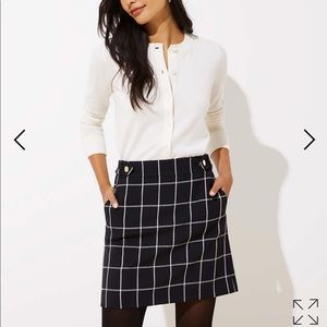 WINDOWPANE BUTTON TAB WAIST SHIFT SKIRT
